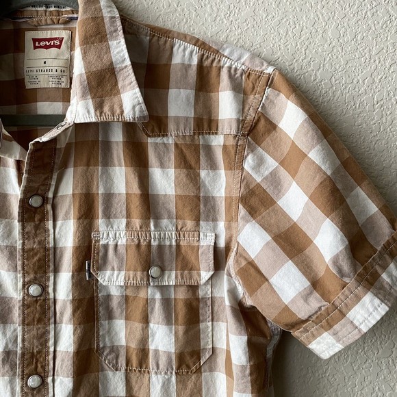 Levi's Mens Shirt Size Medium Snap Front Gingam Checks Short Sleeve Cotton - Picture 3 of 6